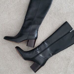 FRANCO SARTO | Black Leather Knee High Heeled Boots | 9
